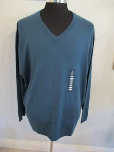 NWT HART SCHAFFNER MARX 3XB BIG MAN TEAL HEATHER MERINO WOOL V-NECK SWEATER - Picture 1 of 11