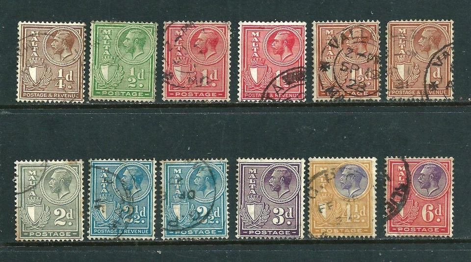 😎 MALTA - 12 sellos postales usados 1926-1927 Foto 1 de 1