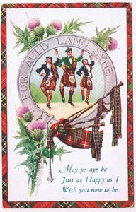Postcard Scotland Bagpipes Thistle Dancers Auld Lang Syne - Bild 1 von 2