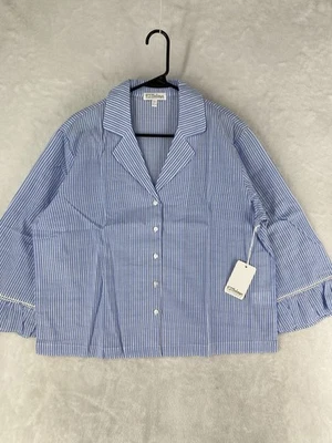 Pijama PJ Salvage Top Feminino Grande Azul Listrado Delicado Margarida Botão Lounge $82 - Imagem 1 de 4