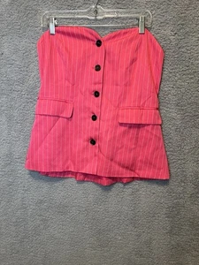 Cicy Bell Damen Gestreifter Blazer Weste Trägerlos Knopfleiste Tailliert Röhre Tops - Bild 1 von 4