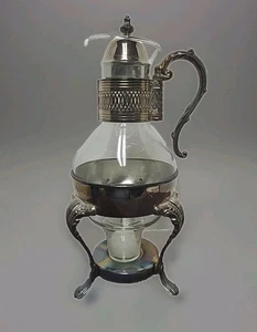 Coffee/Tea Carafe Silver Plated & Glass with Stand Candle Warmer Mid Century VTG - Picture 1 of 12