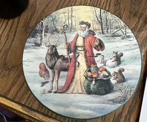 Lata redonda vintage de reno de Papá Noel del Viejo Mundo con tapa - Imagen 1 de 8