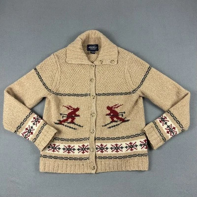Eddie Bauer Sweater Womens Medium Lambswool Shawl Collar Ski Cardigan - Image 1 of 4
