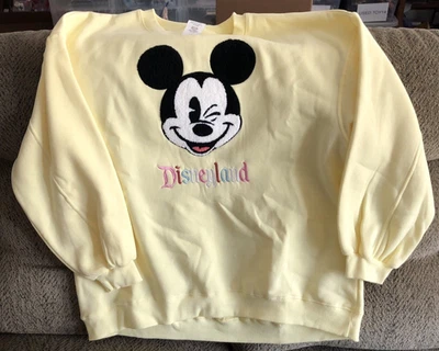 NEW Disneyland Mickey Mouse Sweatshirt Yellow Crewneck Pullover Adult M  - Image 1 of 4