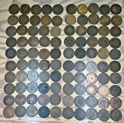 Vtg Roll Lot 100 Cull Indian Head Cents Old Penny IHC Smooth Coins NO RESERVE!! - Image 1 of 4