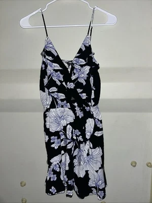 Экспресс-платье размер XS цветочный вечеринки Midi длинный слой черный без рукавов Surplice  - Изображение 1 из 3