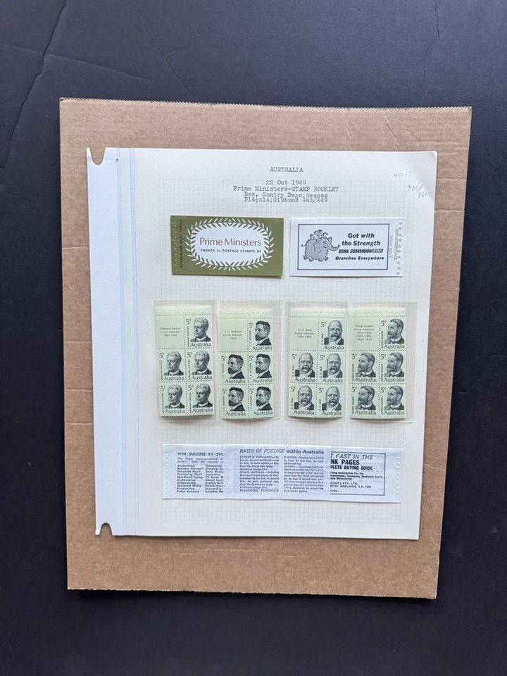 Australian Stamp Booklet in Exhibit Page (14) 1969 SG#SB45 +Famous Australians - Image 1 of 1