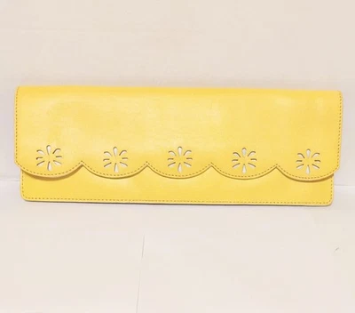 Vintage KATE SPADE Lemon Yellow Perforated Clutch Bag - Flower Cut Outs - 15"  - Image 1 of 4