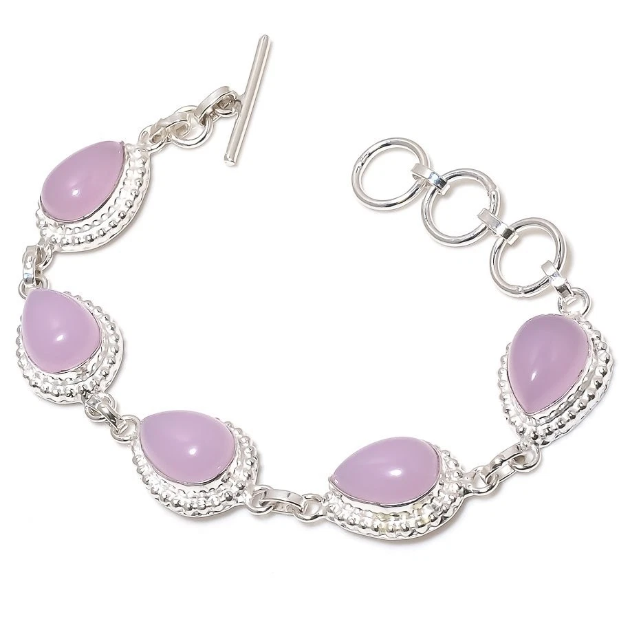 Brazalete Joyería Plata de Ley 925 Piedras Preciosas Cuarzo Rosa Rosa Tamaño 7-8" Foto 1 de 1