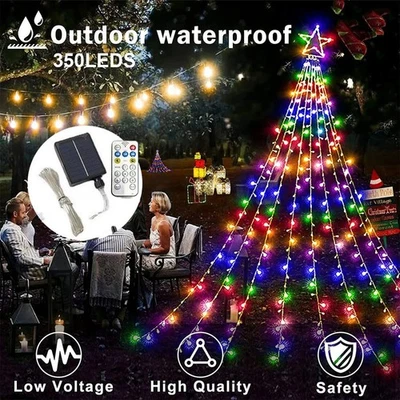 Solar LED Star Waterfall Lights Holiday Party String Lights Christmas Tree Decor - Image 1 of 4