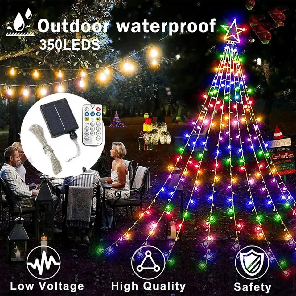 Solar LED Star Waterfall Lights Holiday Party String Lights Christmas Tree Decor - Image 1 of 4