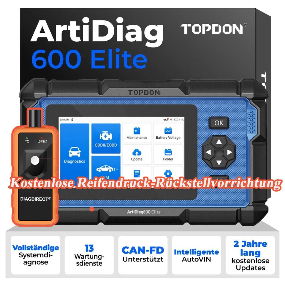 Dispositivo de diagnóstico TOPDON Artidiag600 Elite automóvil OBD2 todo el sistema CAN FD 13+Servicios