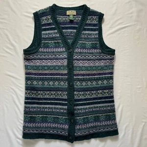 Vintage 80s/90s LL Bean Wool Knit Sweater Vest Size M Made in USA Colorful - Picture 1 of 9