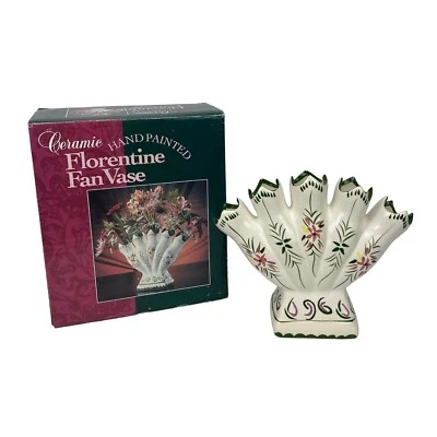 Винтажная флорентийская веерная ваза керамическая с ручной росписью цветочный букет ваза домашний декор - Изображение 1 из 4