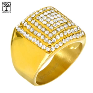 Men's Luxury Iced Hip Hop Stainless Steel 18K Gold Plated Pinky Rings SSR 308G - Picture 1 of 3