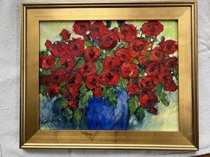 Quadro floreale EVA SZORC tela ad olio originale ""Papappi rossi"" CORNICE NON INCLUSA - Foto 1 di 5
