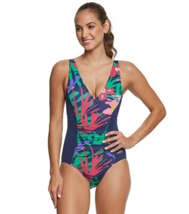 Costume da bagno donna Dolfin taglia 8 scollo a V controllo pancia tropicale floreale Lanai  - Foto 1 di 4