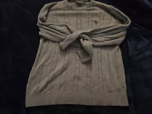 US Polo Assn Sweater Men's XL Gray Cable Knit Crew Neck Horse Logo ~ BRAND NEW - Picture 1 of 2