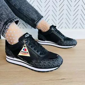 🤩MICHAEL KORS Wilma Trainer Canvas Sz 7 Womens Shoes Black Fashion Sneakers New - Picture 1 of 11