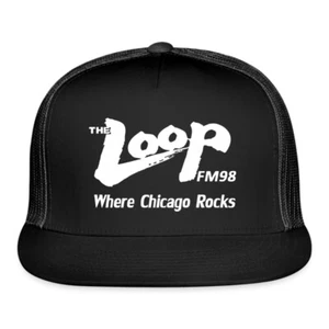 The Loop FM 98 Radio Where Chicago Rocks Logo Black Trucker Hat Cap Adult Size - Picture 1 of 4