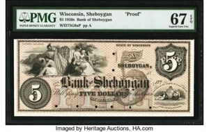 SHEBOYGAN WISCONSIN BANK OF SHEBOYGAN $5 PROOF /NOT A REMAINDER ! PMG 67 EPQ - Bild 1 von 1