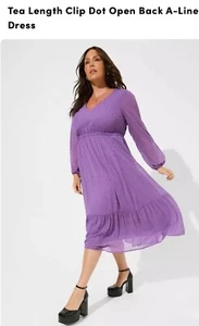 Tea Length Clip Dot Open Back A-Line Dress - Picture 1 of 5