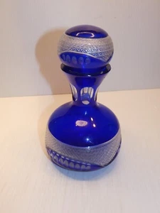Böhmisches Glas blau und klar Dekanter mit Kugelplatte, Diamant und Daumenabdruck Design - Bild 1 von 6