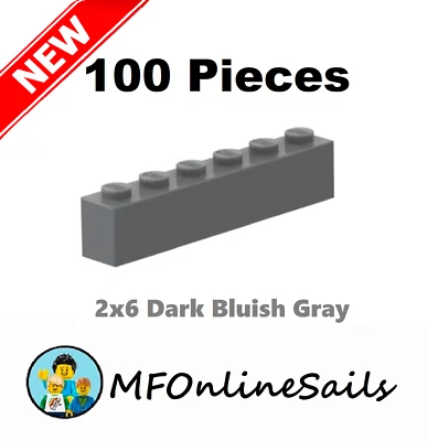 **NEW** 100x Genuine LEGO 1x6 Bricks - Dark Bluish Gray - Piece # 3009 Bulk - Image 1 of 4