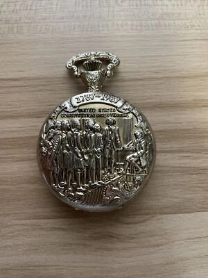Vintage US Constitution Engraved Mechanical Pocket Watch RARE item parts/repair - Image 1 of 4