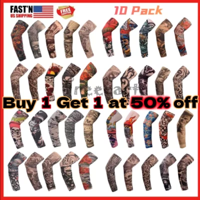 10PCS Tattoo Cooling Arm Sleeves Cover UV Sun Protection Outdoor Sport Men Women - Image 1 of 4