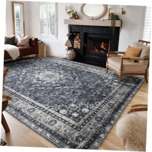 Large Area Rug 4x6 Ft, Machine Washable Non-Slip Waterproof, 4'×6' Dark-grey - Picture 1 of 8