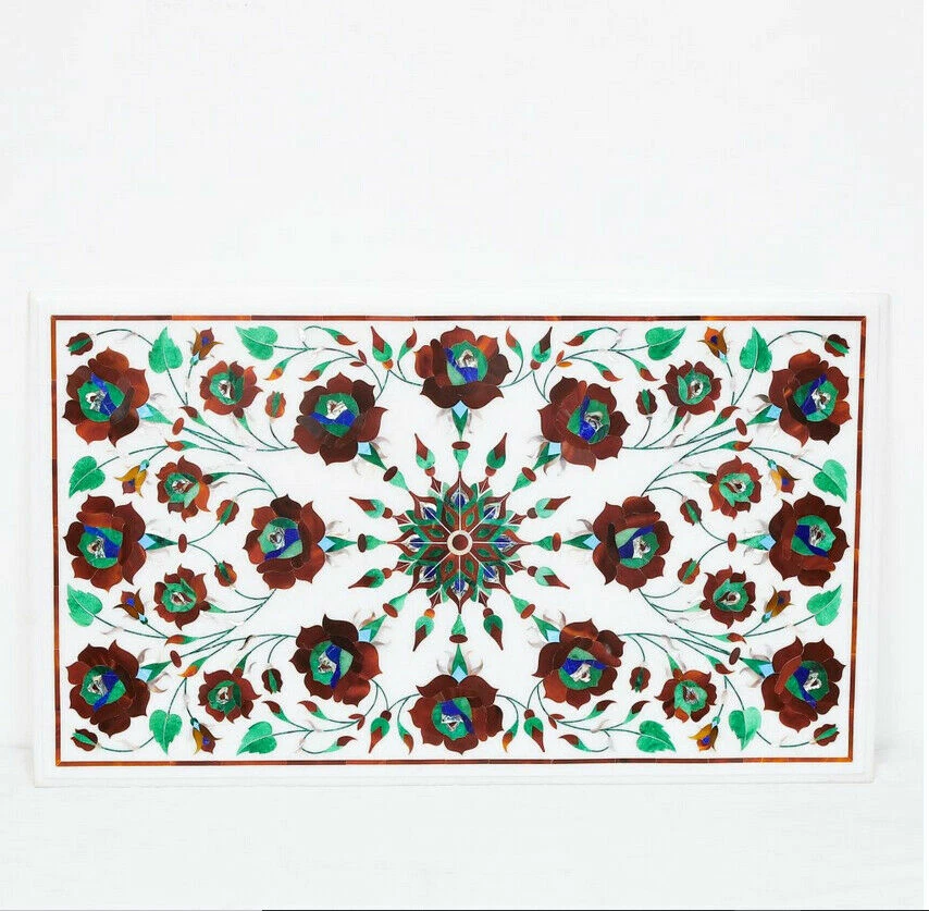 24" x 18" Marble Coffee Table Top Semi Precious Stones Work Handmade - Image 1 of 1