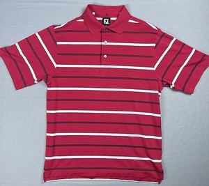 Footjoy Golf Polo Shirt Mens Medium Red Striped Hackensack Golf Course Atheltic - Picture 1 of 10