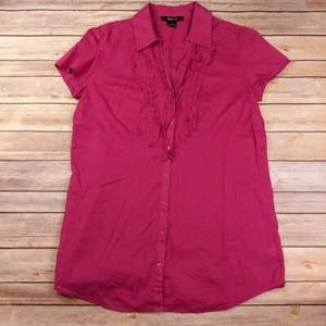 Style & Co 10 Button Front Short Sleeve Shirt Pink Pinstripe - Picture 1 of 6