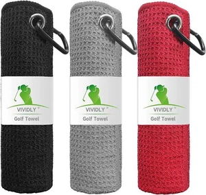 VIVIDLY 3 Pack Golf Towels, Microfiber Waffle Pattern Golf Towel-Contains - Picture 1 of 6