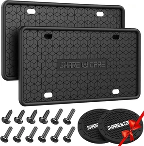 2 Pack Silicone License Plate Frame, Front Back License Plate Cover, License Pla - Picture 1 of 7