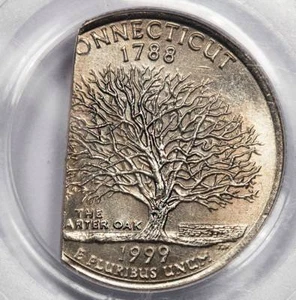 1999 PCGS MS65 22% Straight End Clip Connecticut Quarter Mint Error - Picture 1 of 4