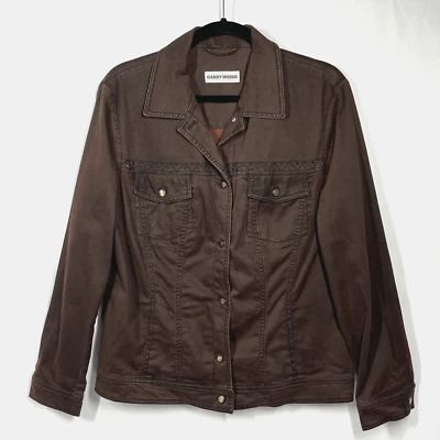 Blazer Chaqueta Camionero Denim Marrón Diseñador Gerry Weber Talla 12 con Estrás Foto 1 de 4