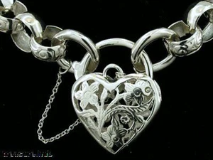 SB05A- Pulsera Candado Corazón Belcher Día-Noche Plata de Ley 925 Genuina 19cm - Imagen 1 de 3