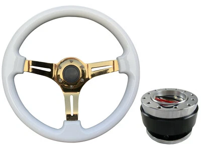 White Gold TS Steering Wheel + Quick Release boss B29 for MG - Image 1 of 4