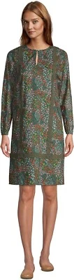 Vestido Lands' End Feminino Algodão Popeline Decote Dividido Floresta Musgo Mini Floral M 10-12 - Imagem 1 de 4