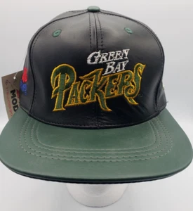 VTG Green Bay Greenbay Packers Leather Snapback Hat Cap 90's Modern NFL Football - Picture 1 of 11