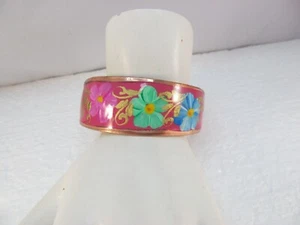Colorful Enamel Flowers on Copper Cuff Bracelet - Picture 1 of 13