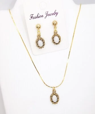 Faux Opal 16 in. Gold Tone Necklace & Fashion Pierced Earrings Set ...301 - Image 1 of 2