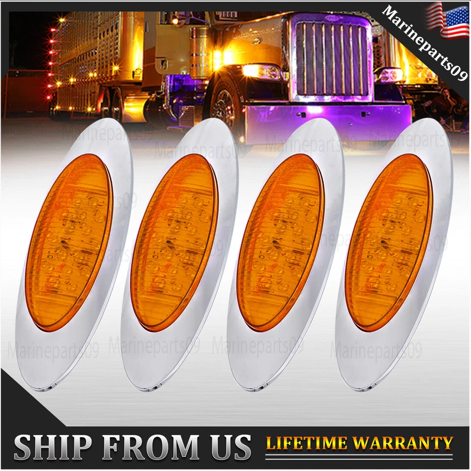 4x Oval Freightliner Trailer Truck Side Marker Lights Amber LED Clearance Light - Image 1 of 4