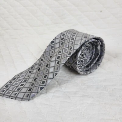 Corbata Calvin Klein Gris Blanco Geométrica Diamante Cuadrada Seda Extra Larga Para Hombre Foto 1 de 4