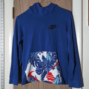 Nike Navy Blue Floral Palm Leaf 100% Cotton Pullover Hoodie, Medium - Picture 1 of 5