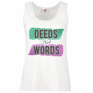 Womens Deeds Not Words Sufferagette Political Votes Feminist Lady Fit White Vest - Picture 1 of 7