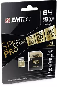 EMTEC Micro SD Card Speedin Range UHS-I U3 with Speed up to 95MB/s 64GB - Picture 1 of 1